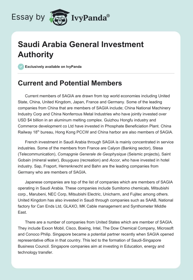 Saudi Arabia General Investment Authority. Page 1
