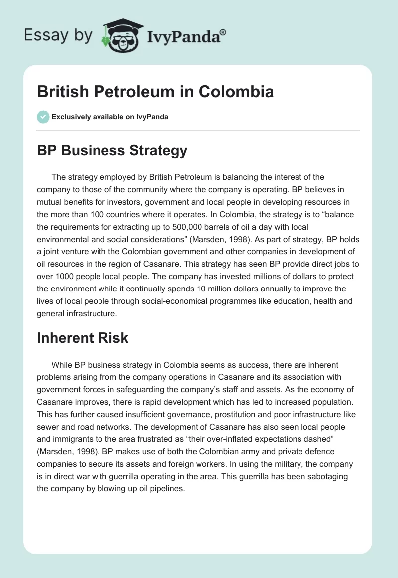 British Petroleum in Colombia. Page 1