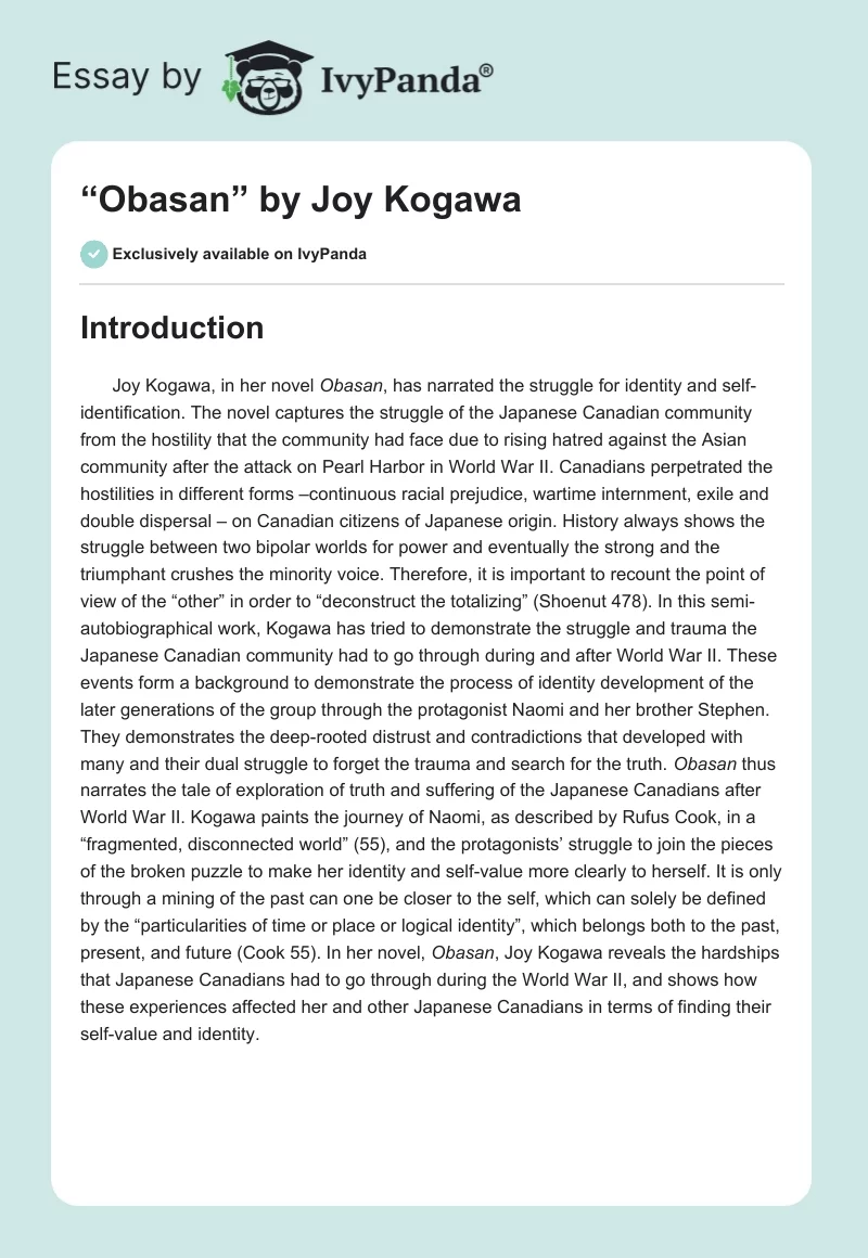 “Obasan” by Joy Kogawa. Page 1