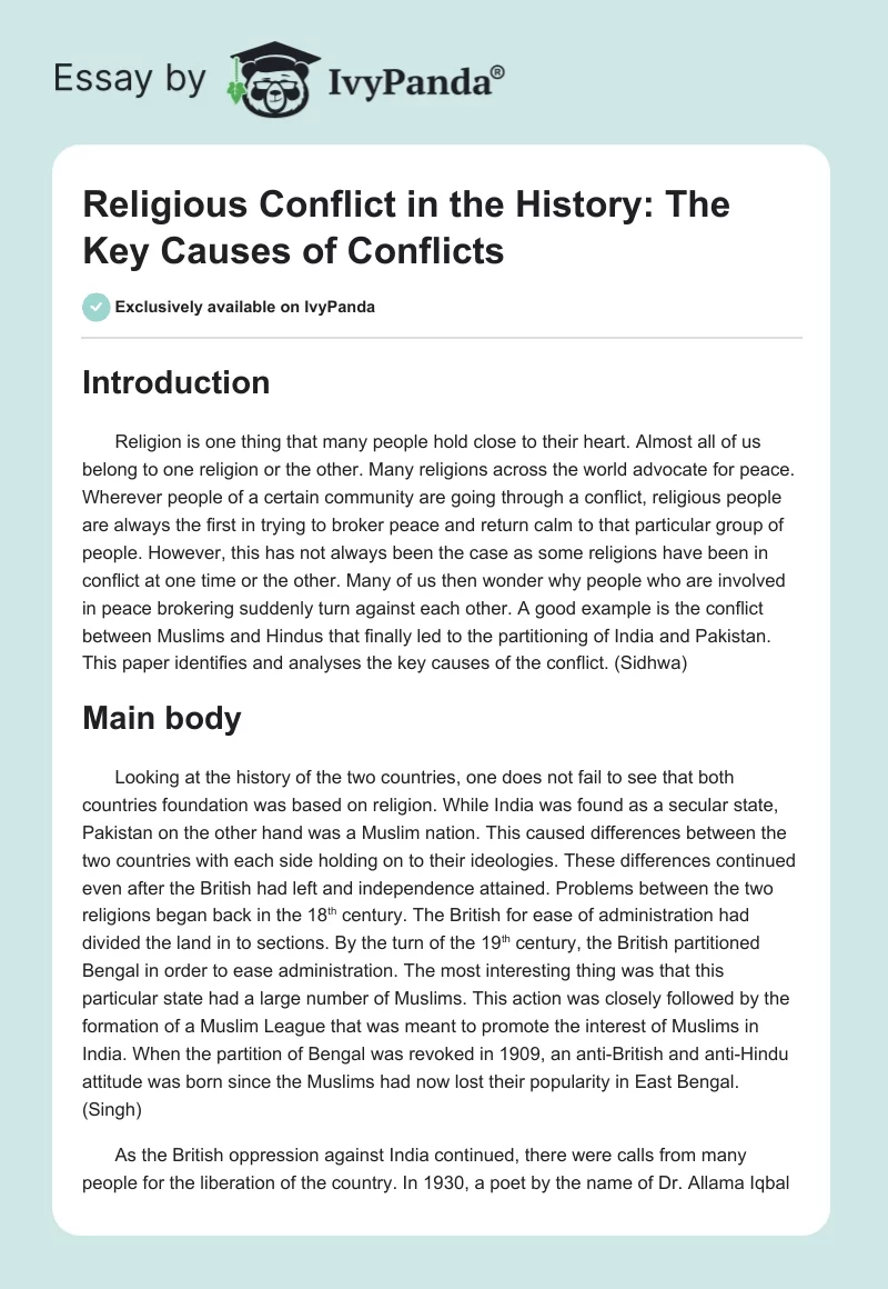 Religious Conflict in the History: The Key Causes of Conflicts. Page 1