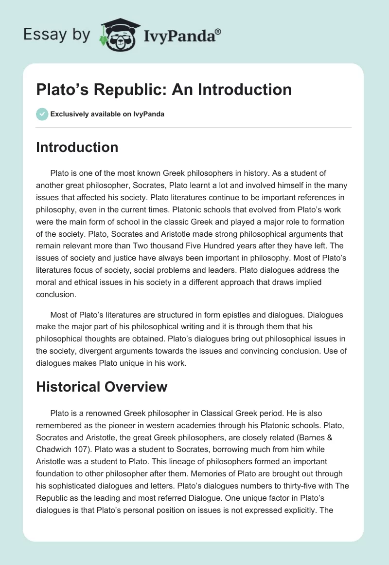 Plato’s Republic: An Introduction. Page 1