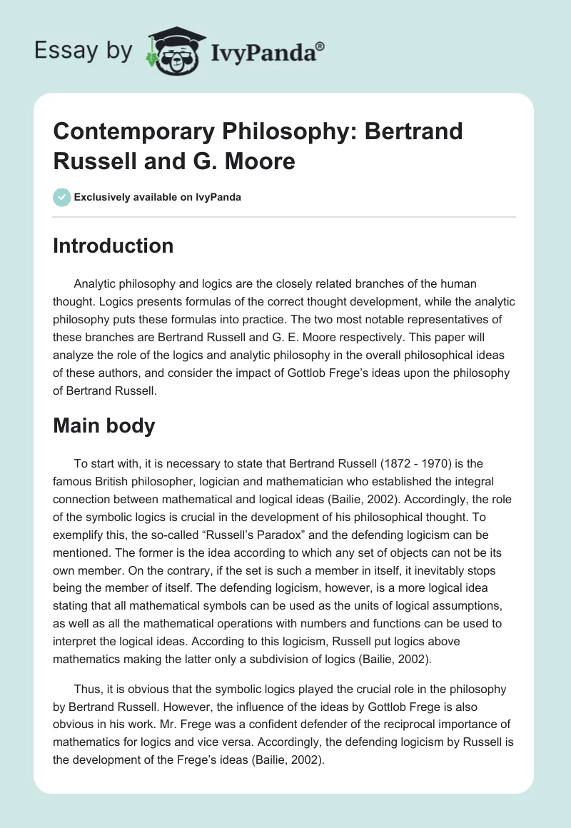 Contemporary Philosophy: Bertrand Russell and G. Moore. Page 1