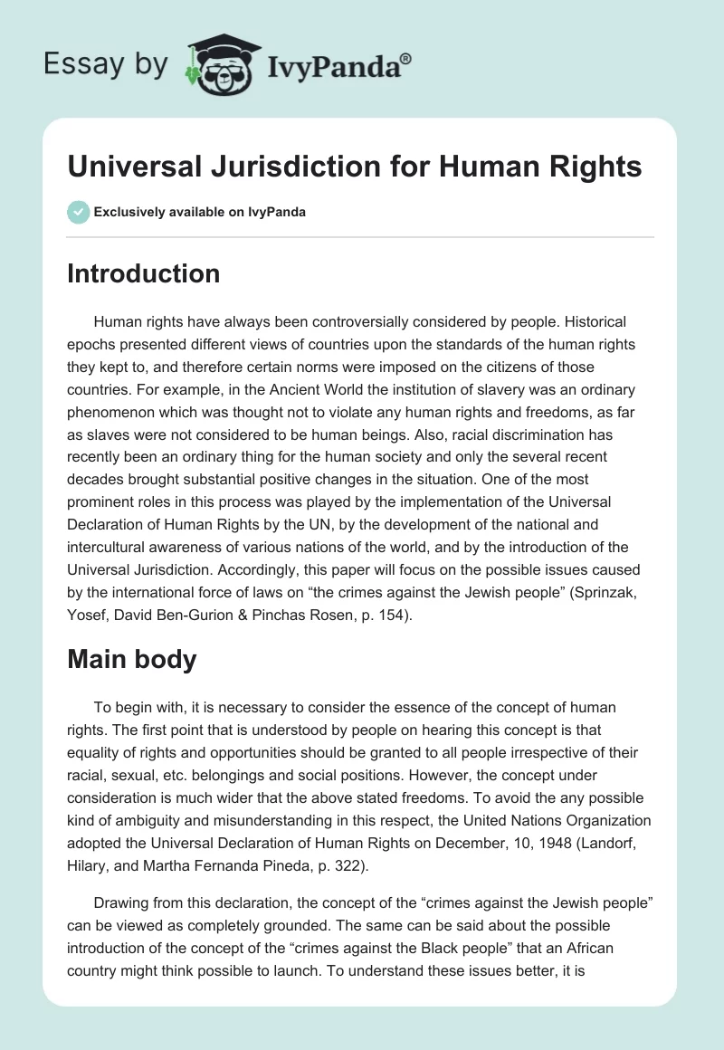 Universal Jurisdiction for Human Rights. Page 1