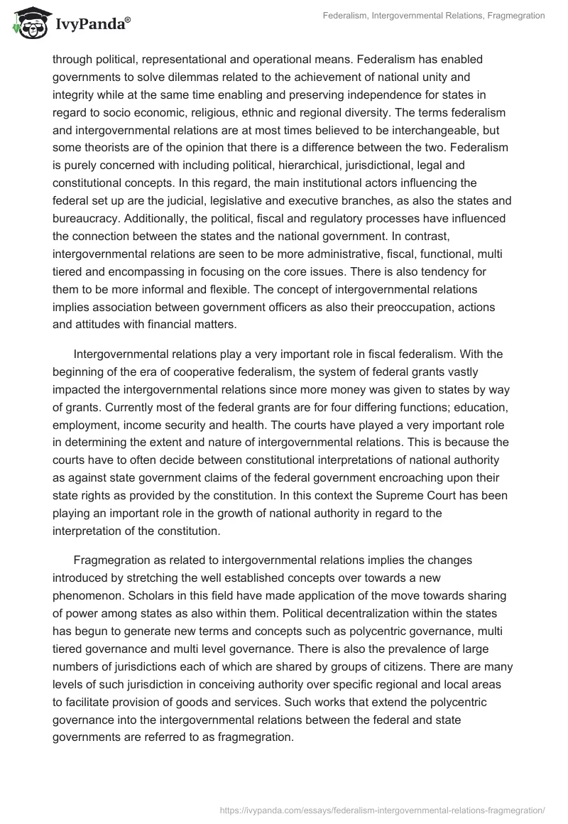 Federalism, Intergovernmental Relations, Fragmegration. Page 2