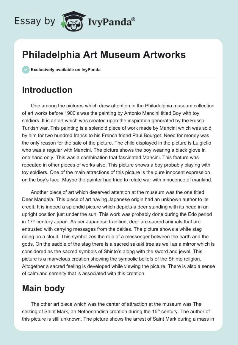 Philadelphia Art Museum Artworks. Page 1