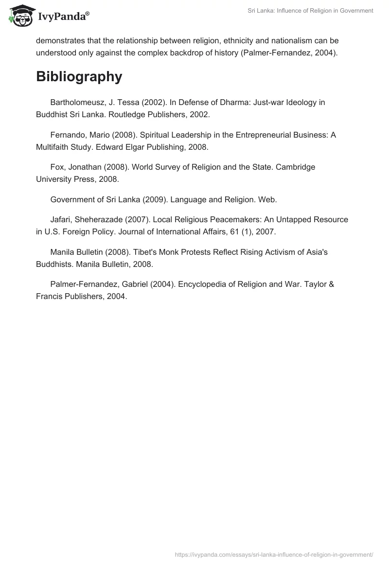 Sri Lanka: Influence of Religion in Government. Page 4