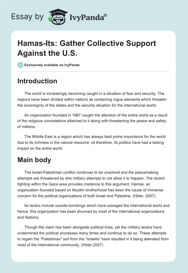 Hamas-Its: Gather Collective Support Against the U.S.. Page 1