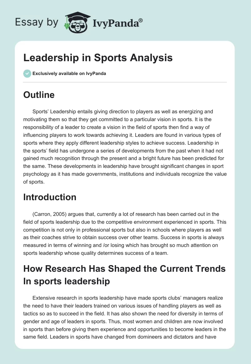 Leadership in Sports Analysis. Page 1