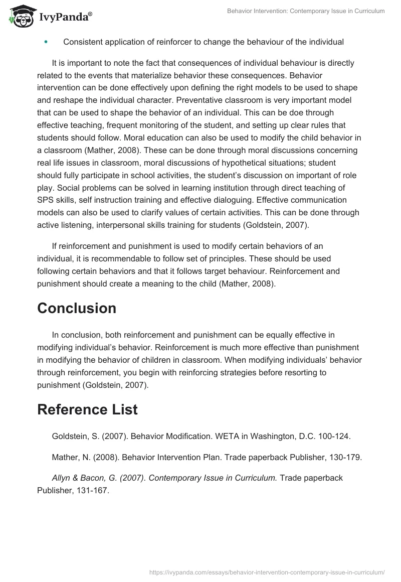 Behavior Intervention: Contemporary Issue in Curriculum. Page 2