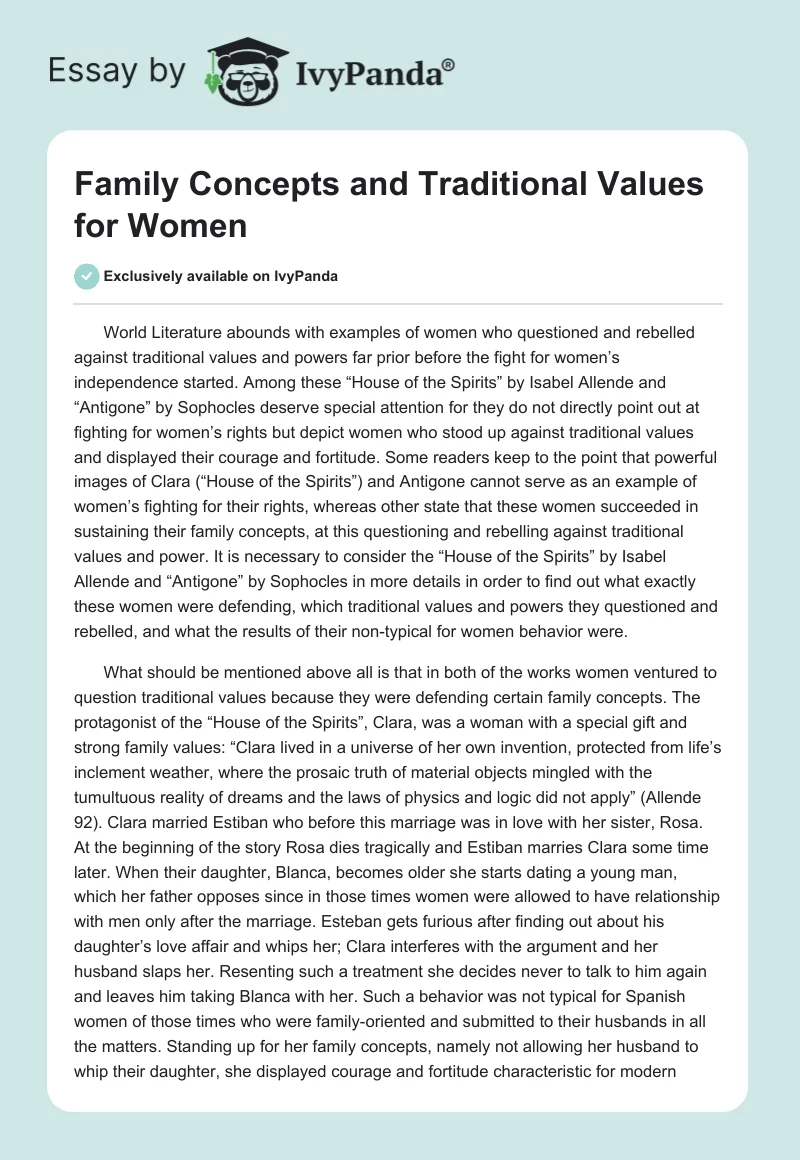 Family Concepts and Traditional Values for Women. Page 1