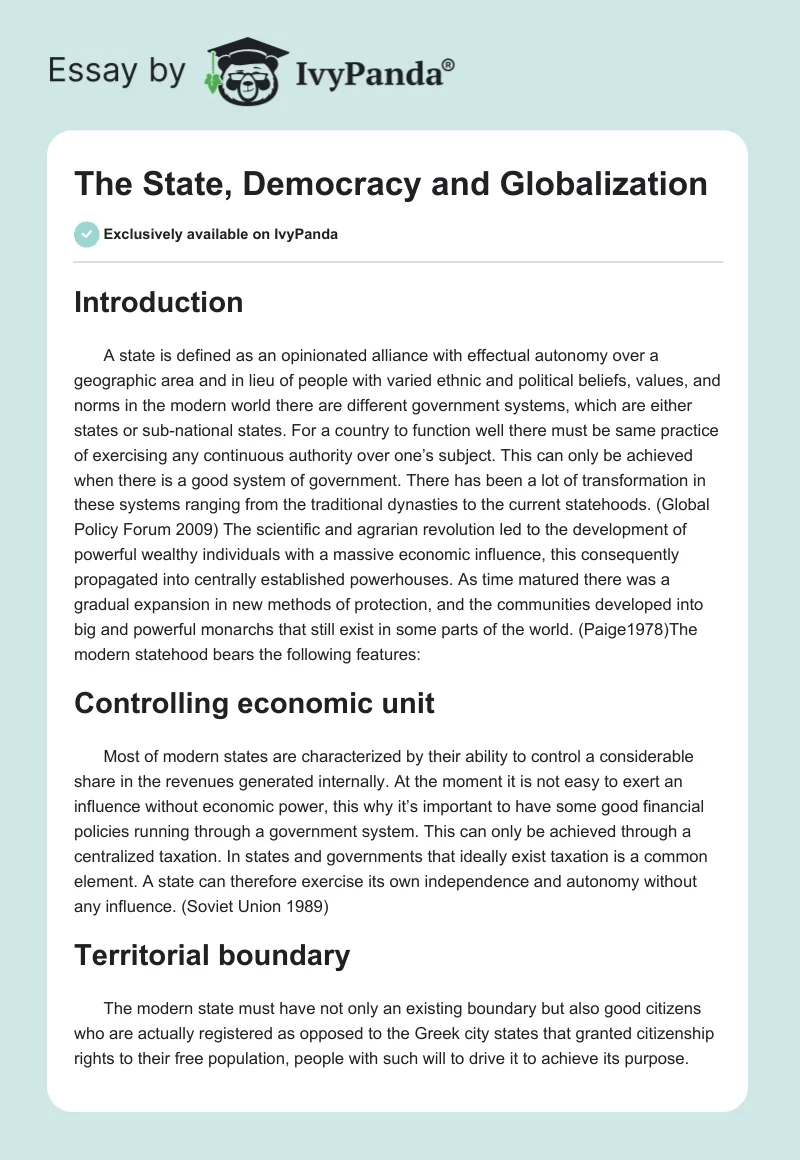 The State, Democracy and Globalization. Page 1