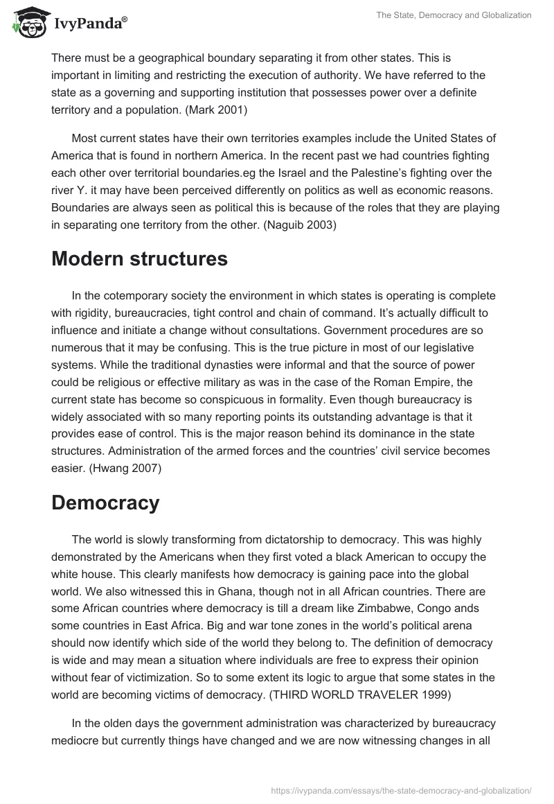 The State, Democracy and Globalization. Page 2