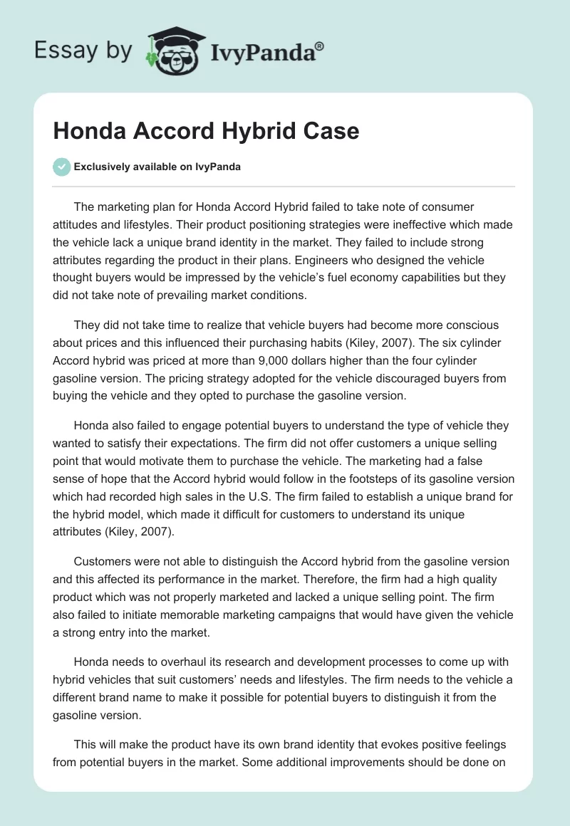 Honda Accord Hybrid Case. Page 1