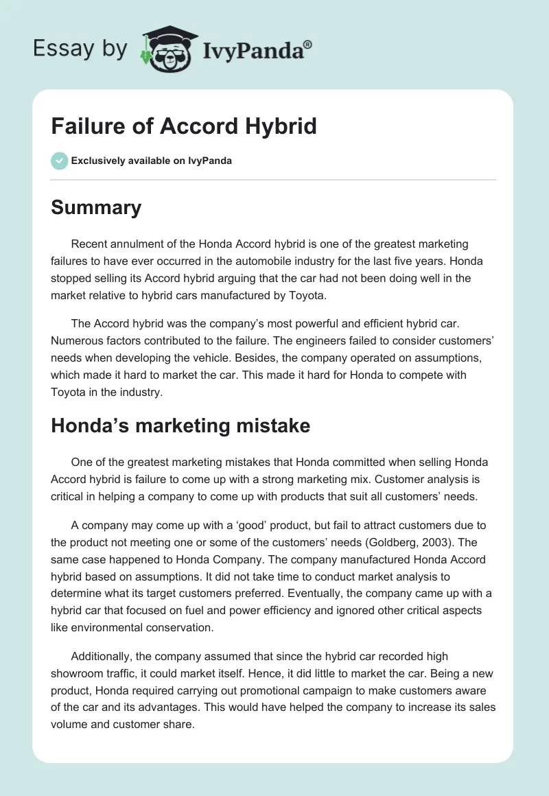 Failure of Accord Hybrid. Page 1
