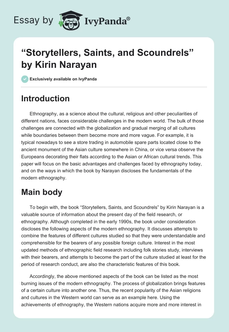 “Storytellers, Saints, and Scoundrels” by Kirin Narayan. Page 1