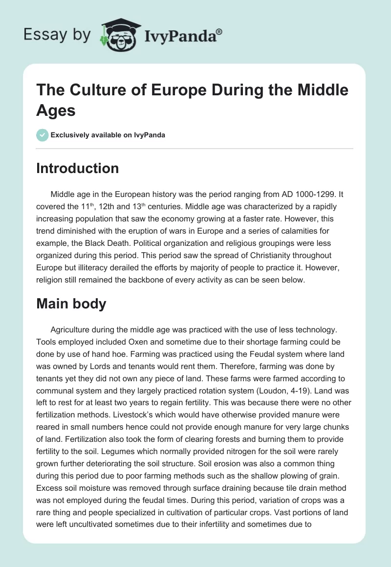 The Culture of Europe During the Middle Ages. Page 1