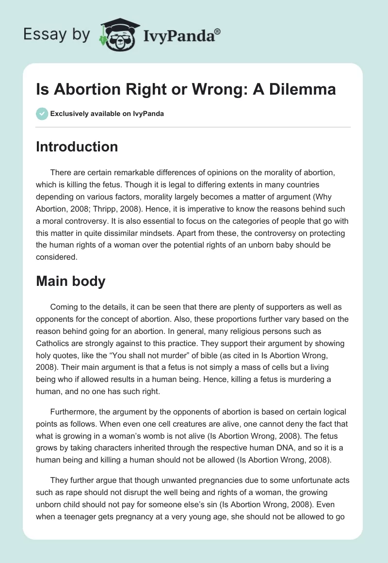 Is Abortion Right or Wrong: A Dilemma. Page 1