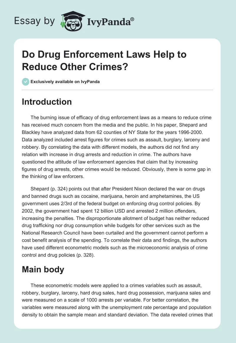 Do Drug Enforcement Laws Help to Reduce Other Crimes?. Page 1