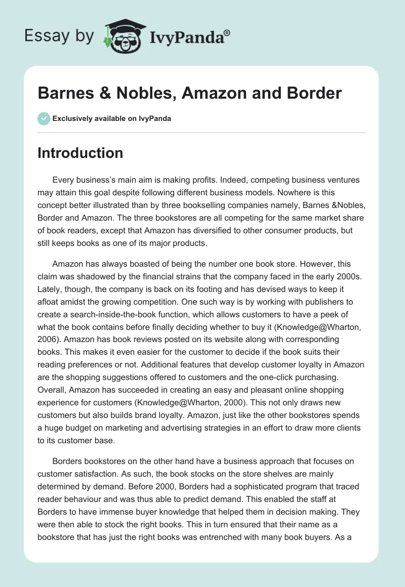 Barnes & Nobles, Amazon and Border. Page 1