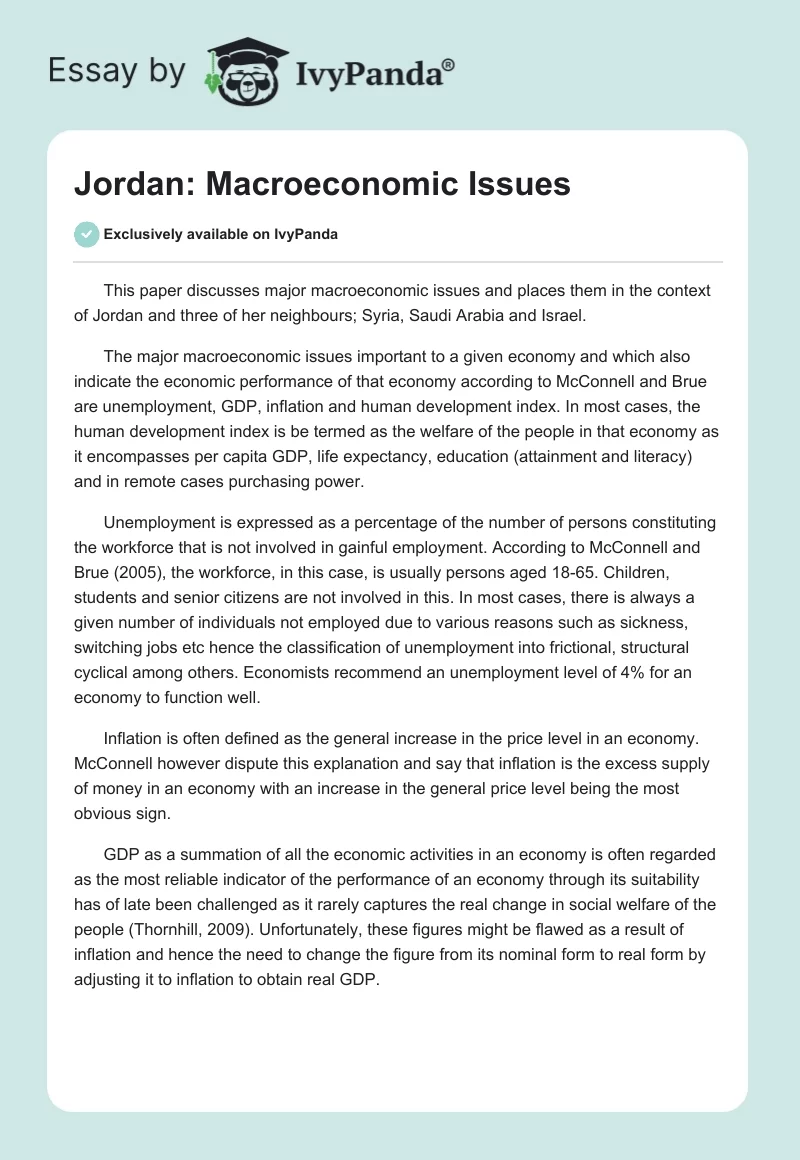 Jordan: Macroeconomic Issues. Page 1