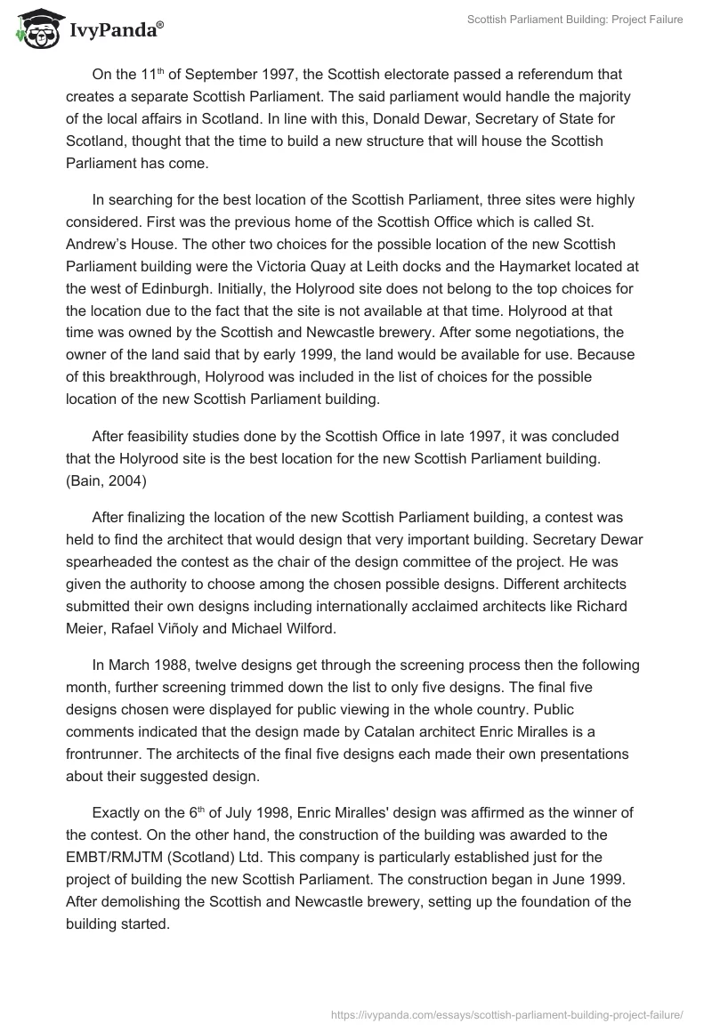 Scottish Parliament Building: Project Failure. Page 3