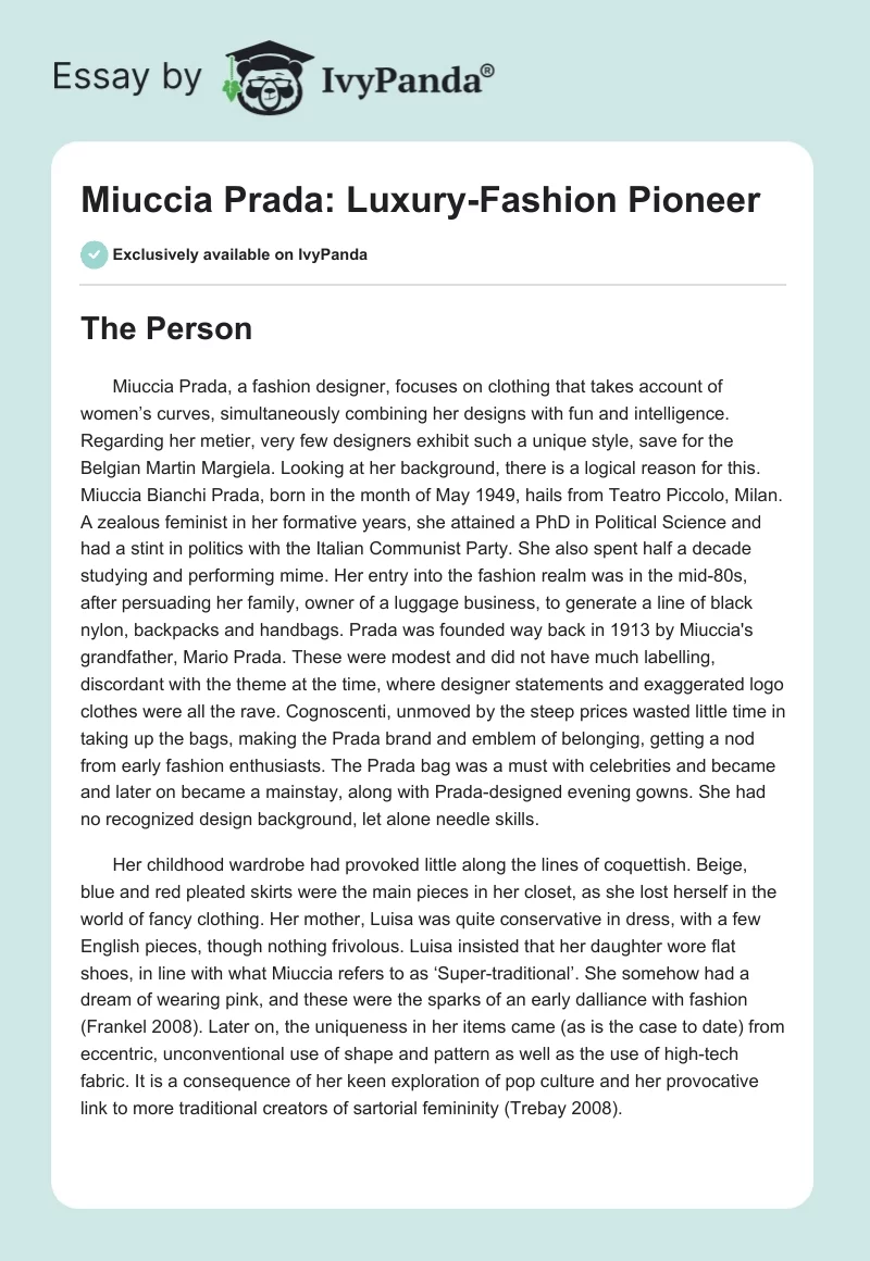 Miuccia Prada: Luxury-Fashion Pioneer. Page 1