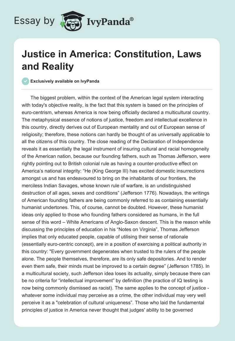 Justice in America: Constitution, Laws and Reality. Page 1