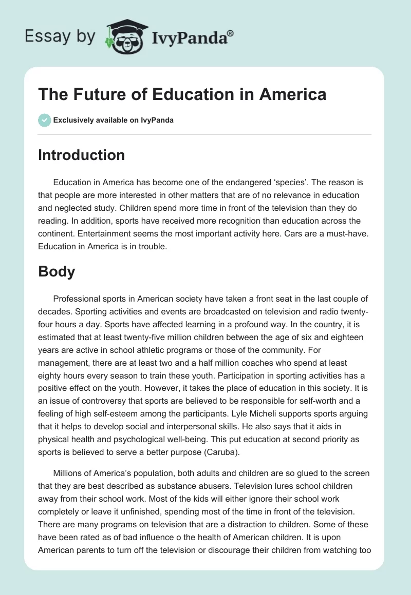 The Future of Education in America. Page 1