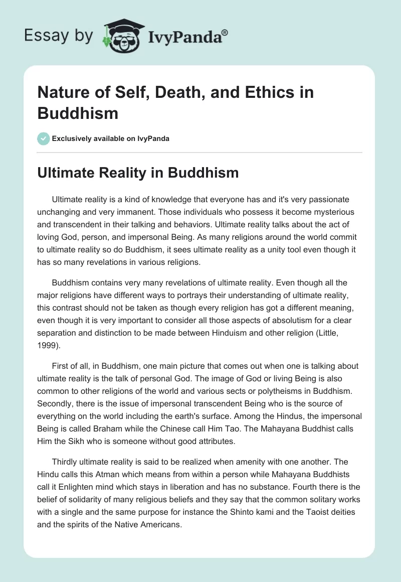 Nature of Self, Death, and Ethics in Buddhism. Page 1