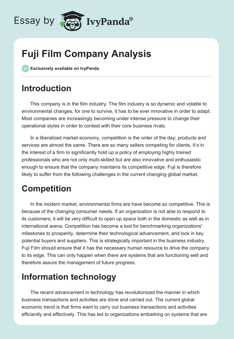 Fuji Film Company Analysis. Page 1