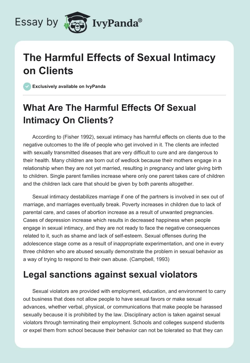 The Harmful Effects of Sexual Intimacy on Clients. Page 1