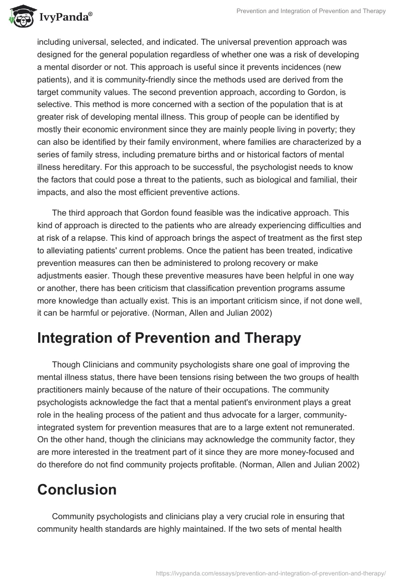 Prevention and Integration of Prevention and Therapy. Page 2