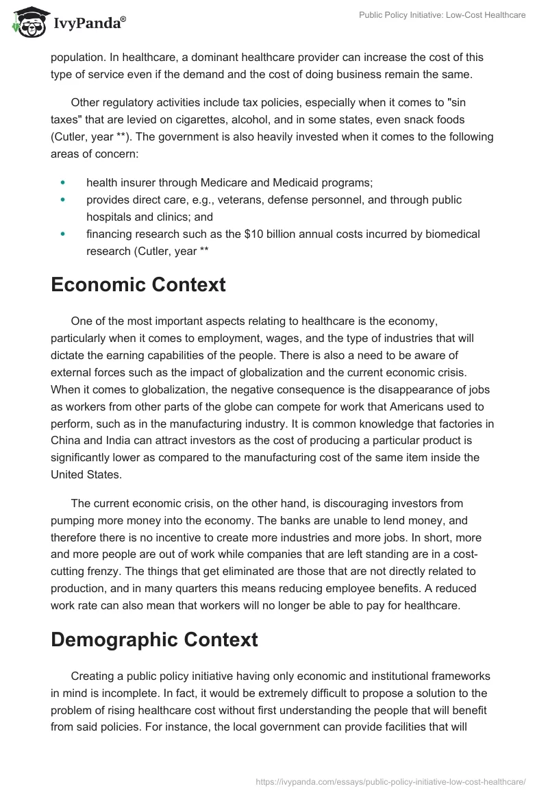 Public Policy Initiative: Low-Cost Healthcare. Page 3