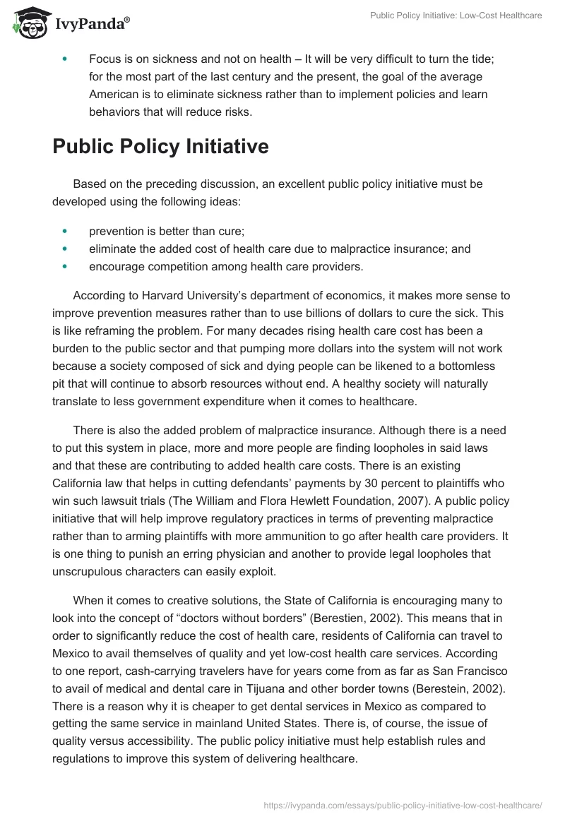 Public Policy Initiative: Low-Cost Healthcare. Page 5
