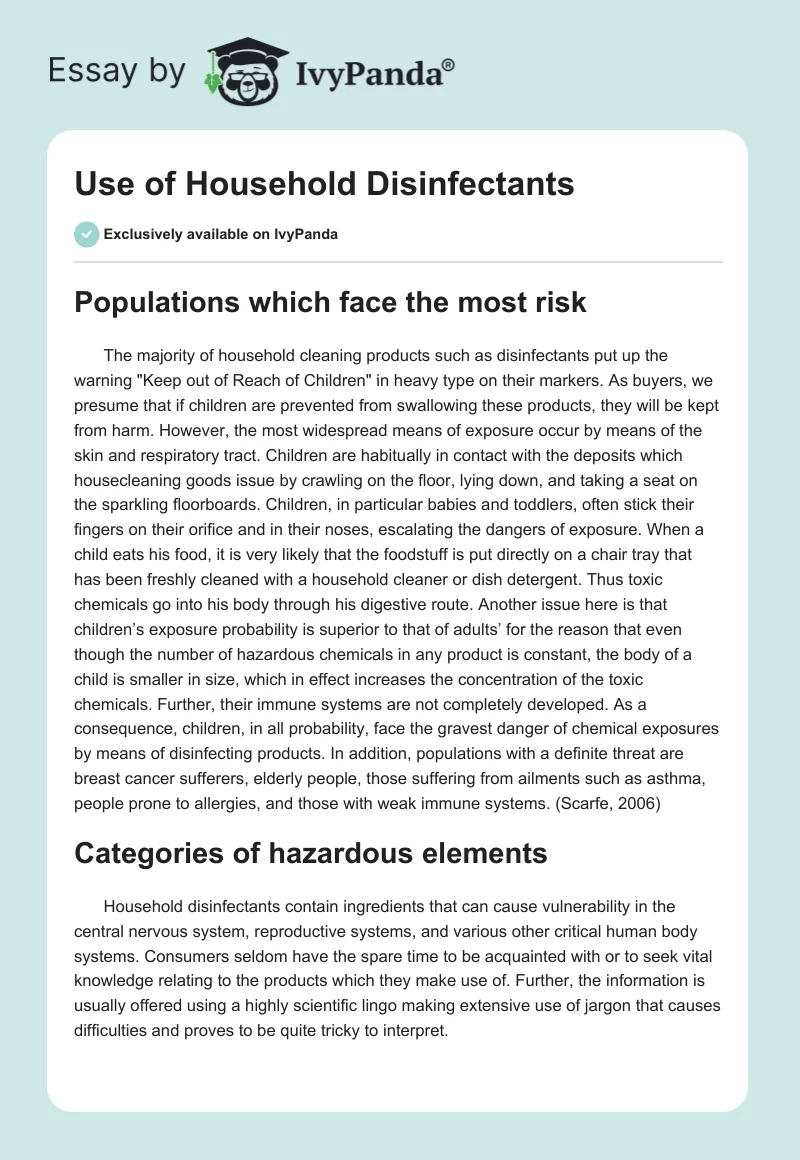 Use of Household Disinfectants. Page 1