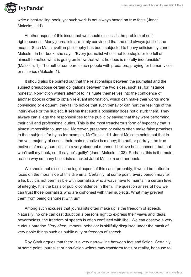 Persuasive Argument About Journalistic Ethics. Page 2