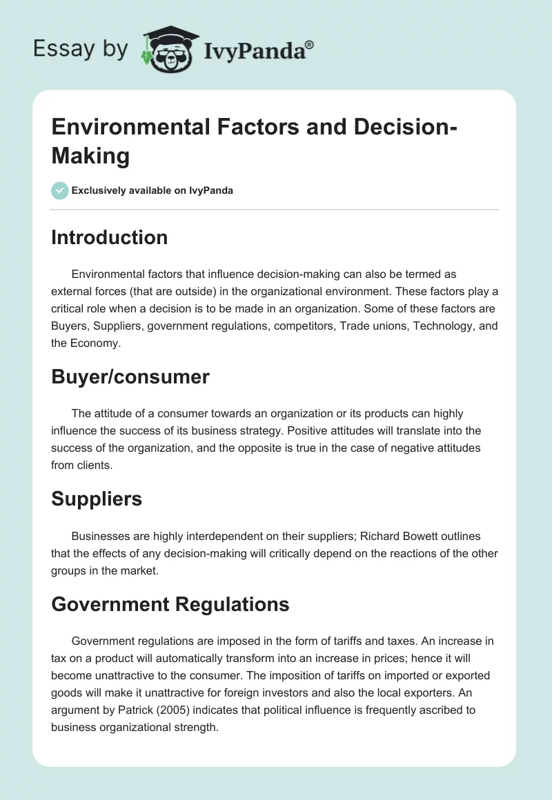 Environmental Factors and Decision-Making. Page 1