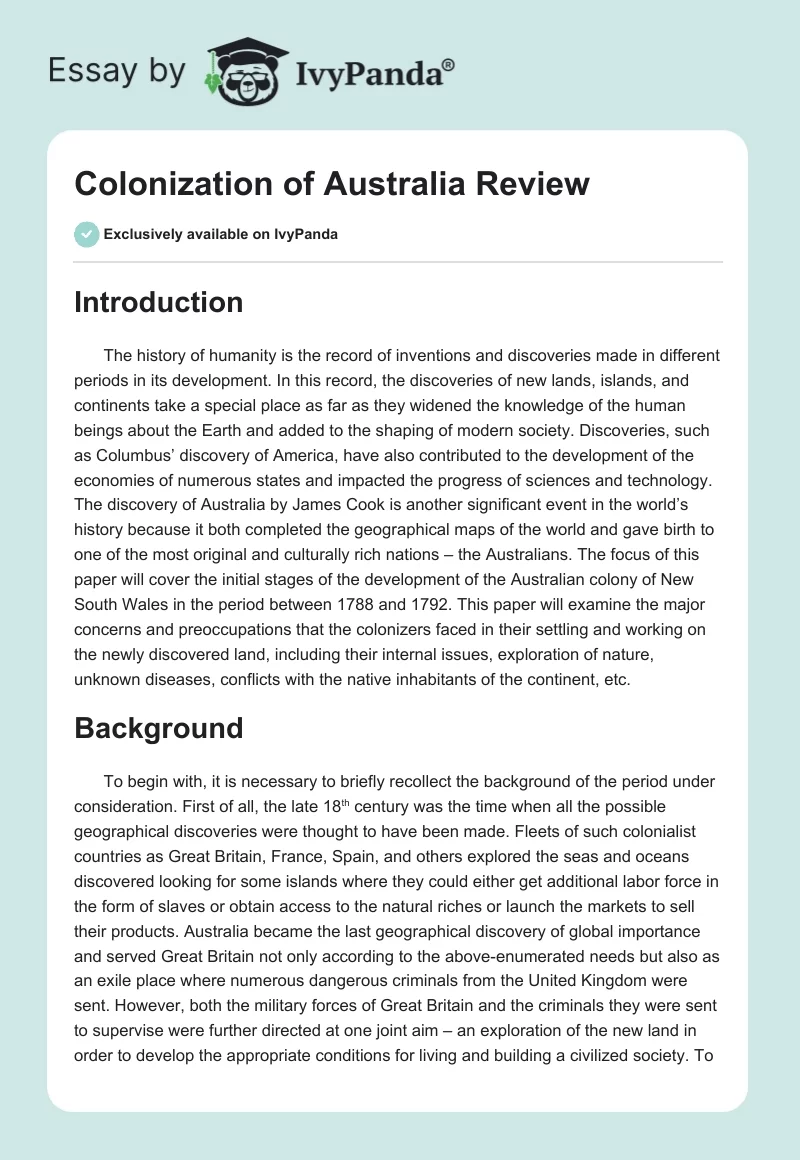Colonization of Australia Review. Page 1