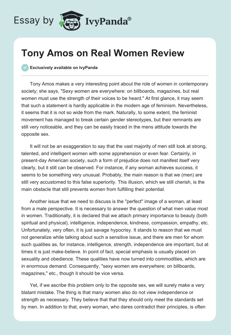 Tony Amos on Real Women Review. Page 1
