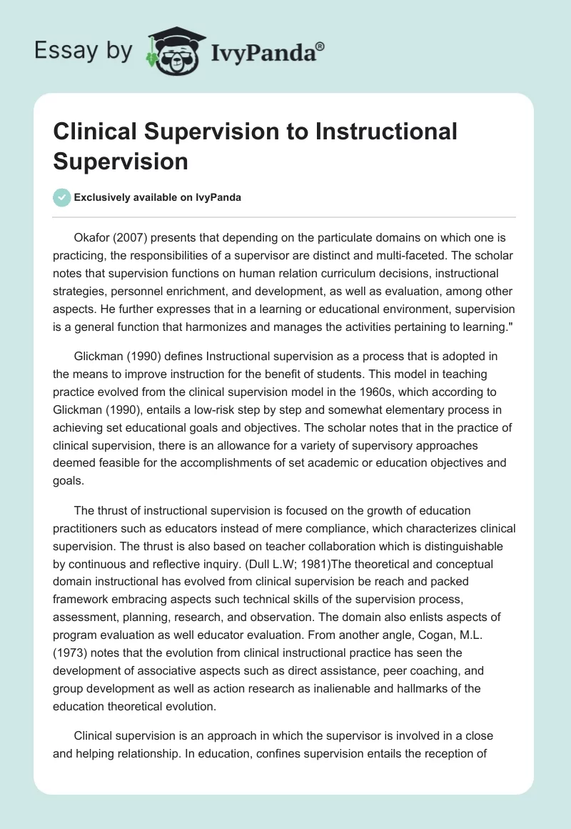 Clinical Supervision to Instructional Supervision. Page 1