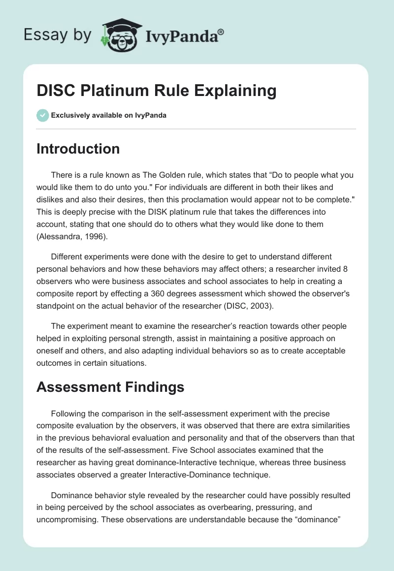 DISC Platinum Rule Explaining. Page 1