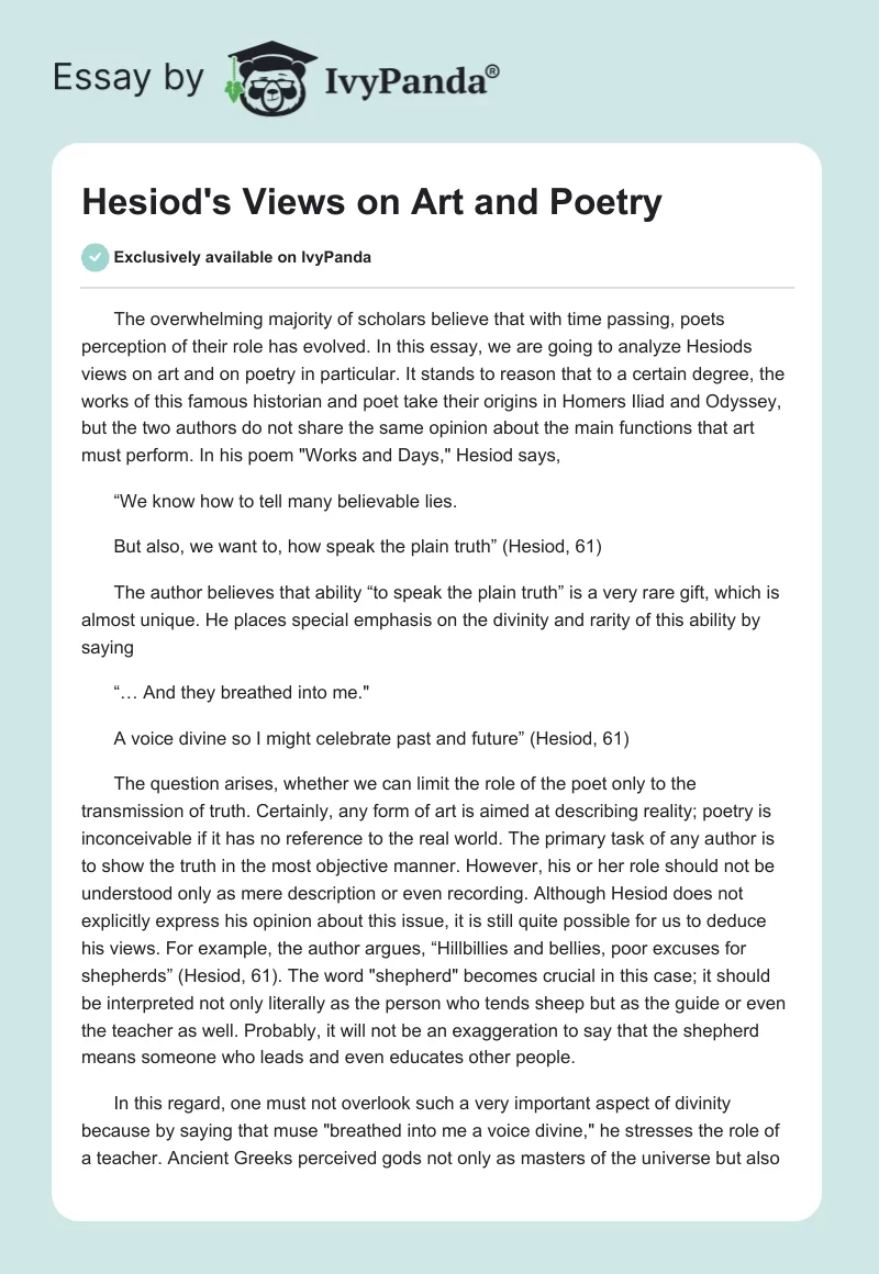 Hesiod's Views on Art and Poetry. Page 1