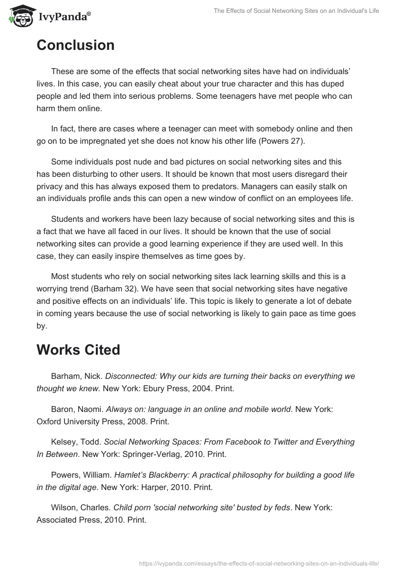 The Effects of Social Networking Sites on an Individual's Life. Page 5
