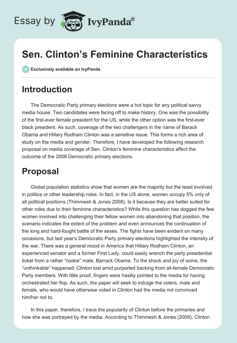 Sen. Clinton’s Feminine Characteristics. Page 1