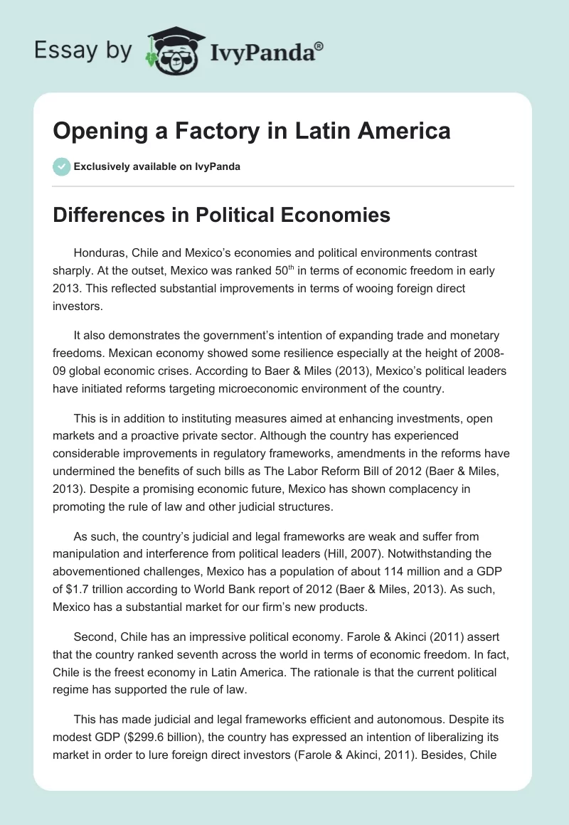 Opening a Factory in Latin America. Page 1