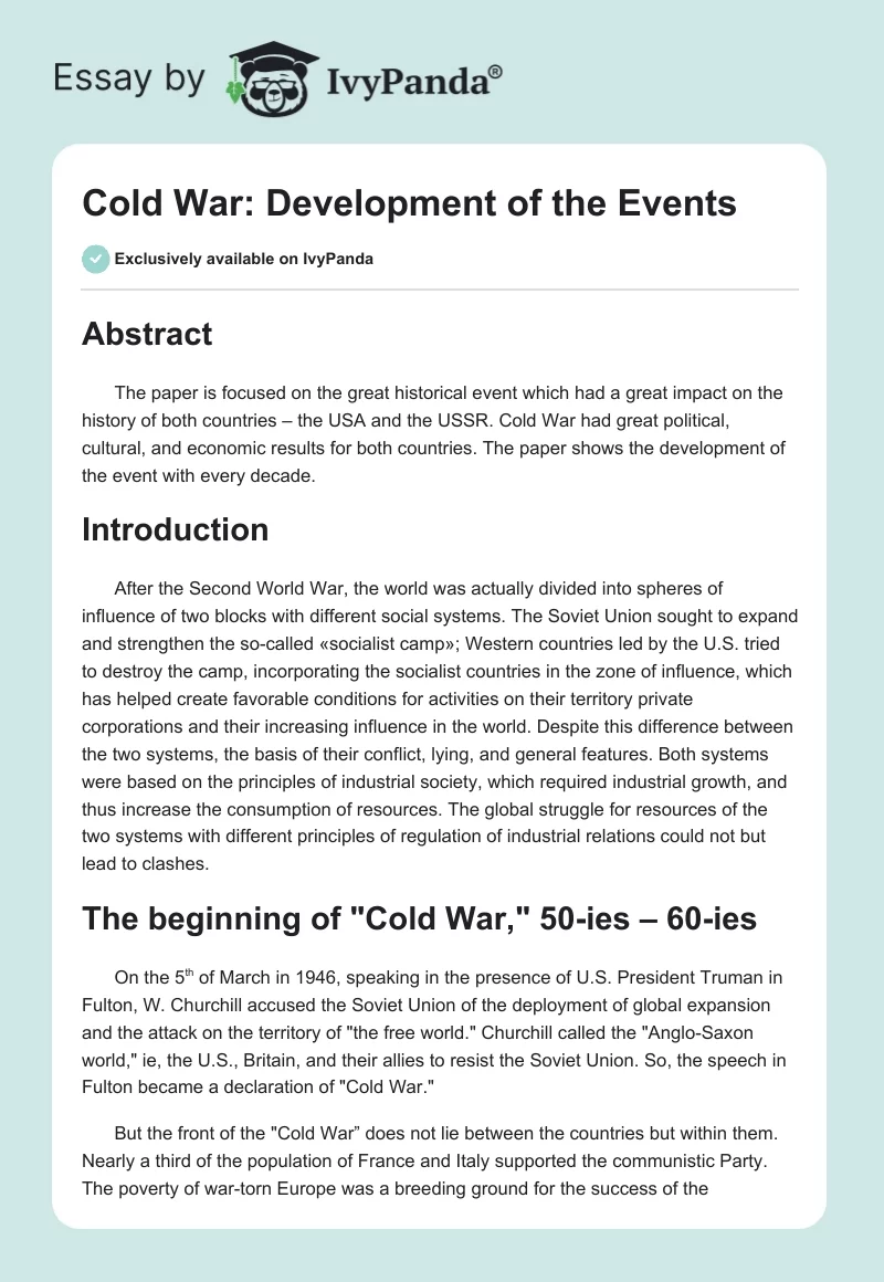 Cold War: Development of the Events. Page 1