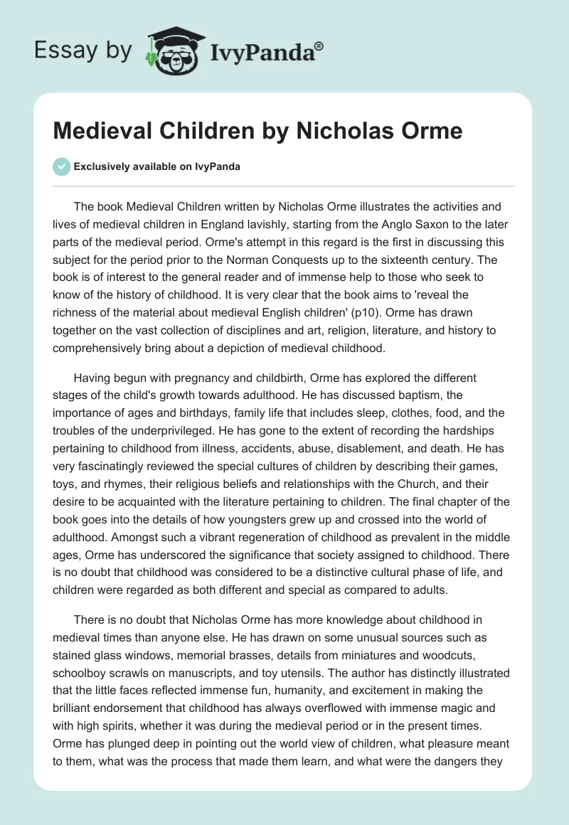 "Medieval Children" by Nicholas Orme. Page 1