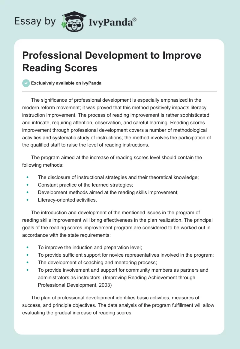 Professional Development to Improve Reading Scores. Page 1