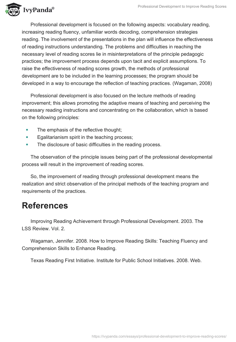 Professional Development to Improve Reading Scores. Page 2