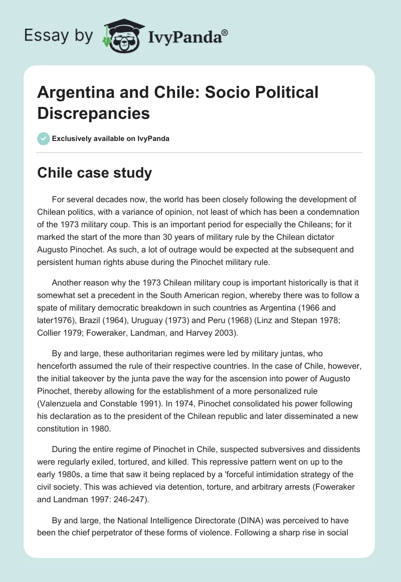 Argentina and Chile: Socio Political Discrepancies. Page 1